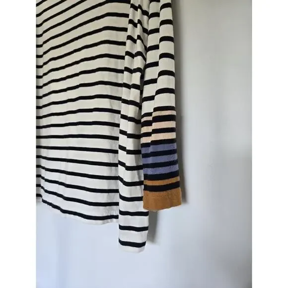 J.Jill XL Women Nautical Black Stripe Blouse Old Money Resort Beach Vacation - Picture 2 of 5
